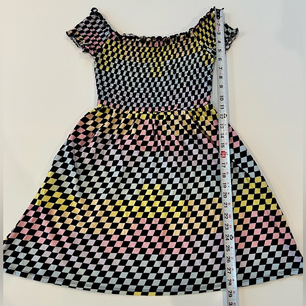 Hot Topic Y2K Rainbow Checkered Race Car Nascar Mini Dress Pockets 100% cotton - Picture 3 of 10